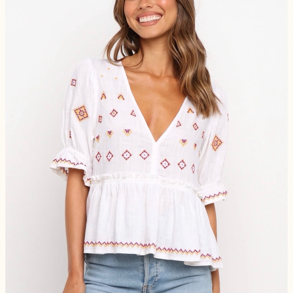 Petal & Pup White Embroidered Blouse